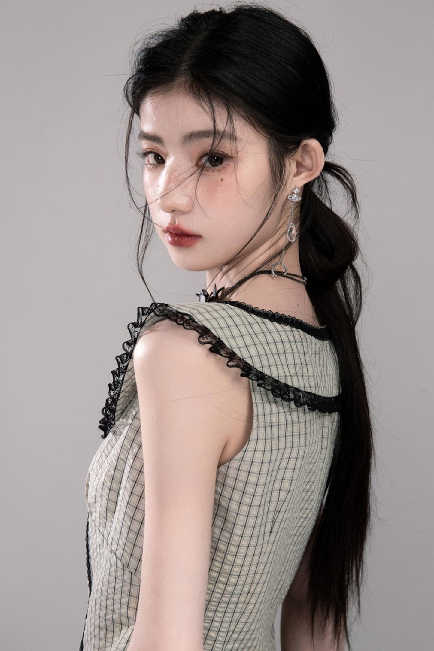 Waisted Green Check Lace Vest