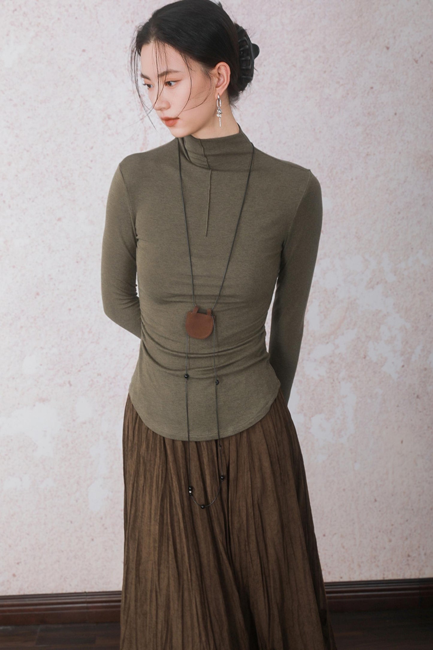 Three-dimensional Warm Semi-Turtleneck T-shirt