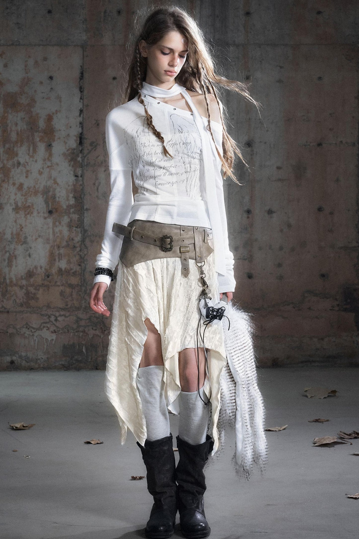 Cross-Print Knit Long Sleeve T-Shirt