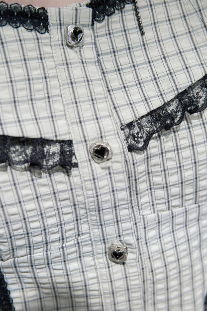 Waisted Green Check Lace Vest