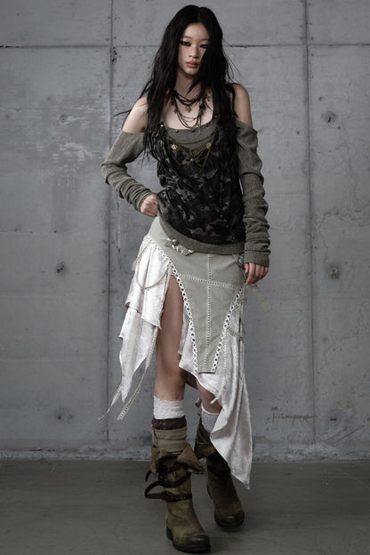 Irregular Leaky Leg Skirt