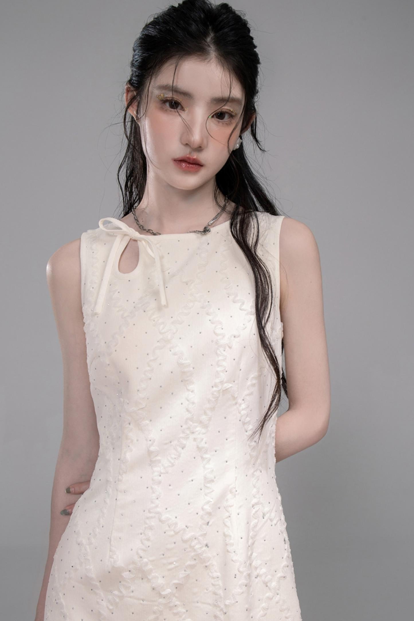 Starlight Jacquard Diamond Vest Dress Set-Up