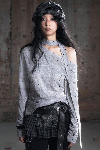 Cross-Print Knit Long Sleeve T-Shirt