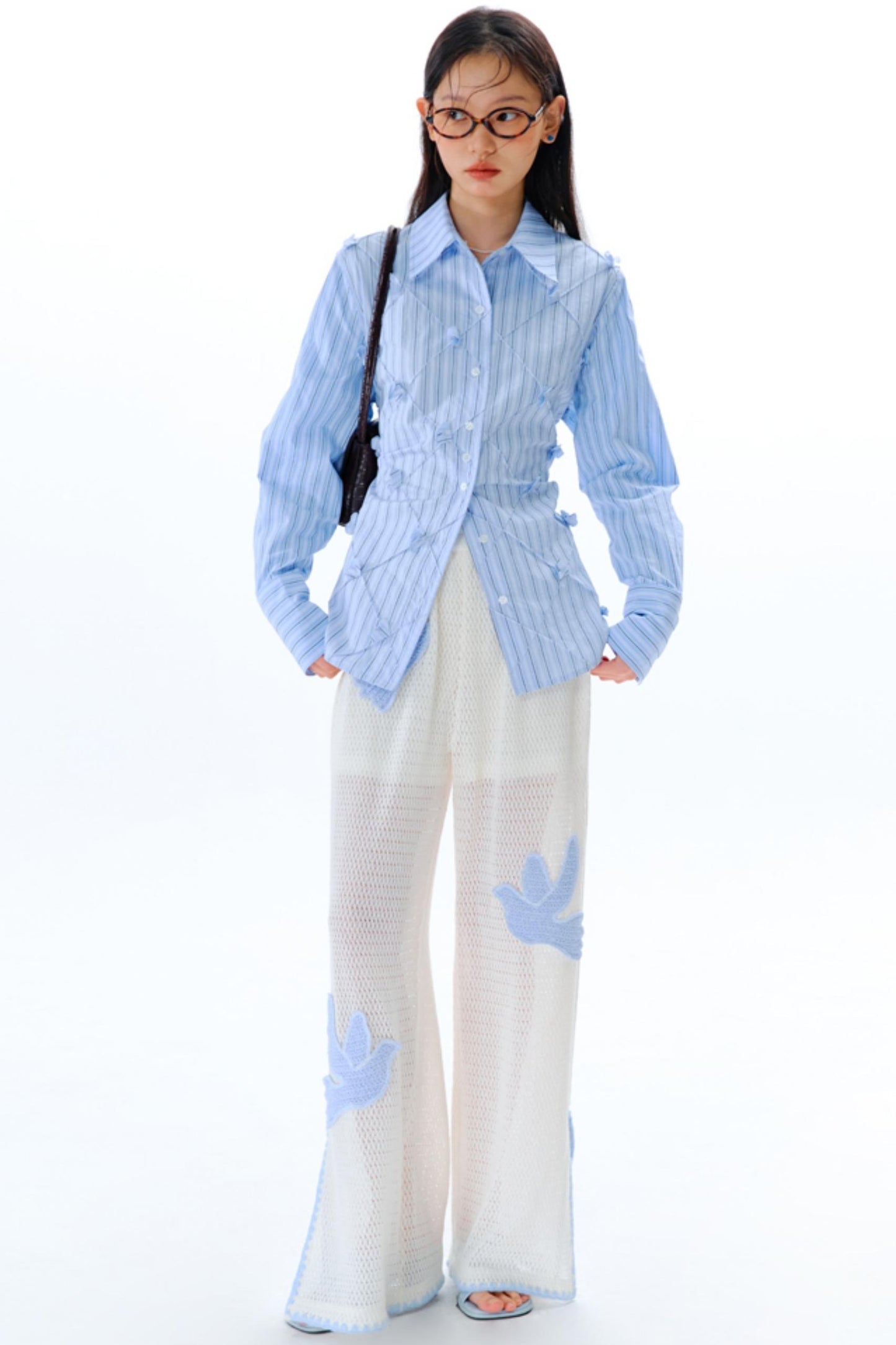 Sun Bird Embroidery Loose Knit Trousers