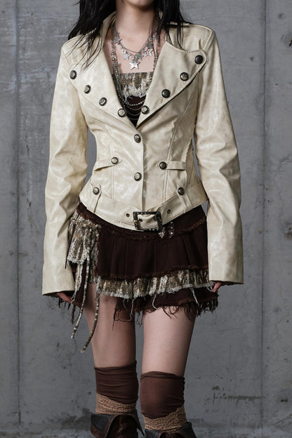 Embroidery Deconstructed  Short Leather Jacket