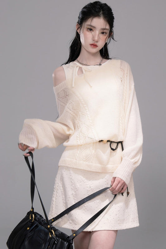 Starlight Jacquard Diamond Vest Dress Set-Up