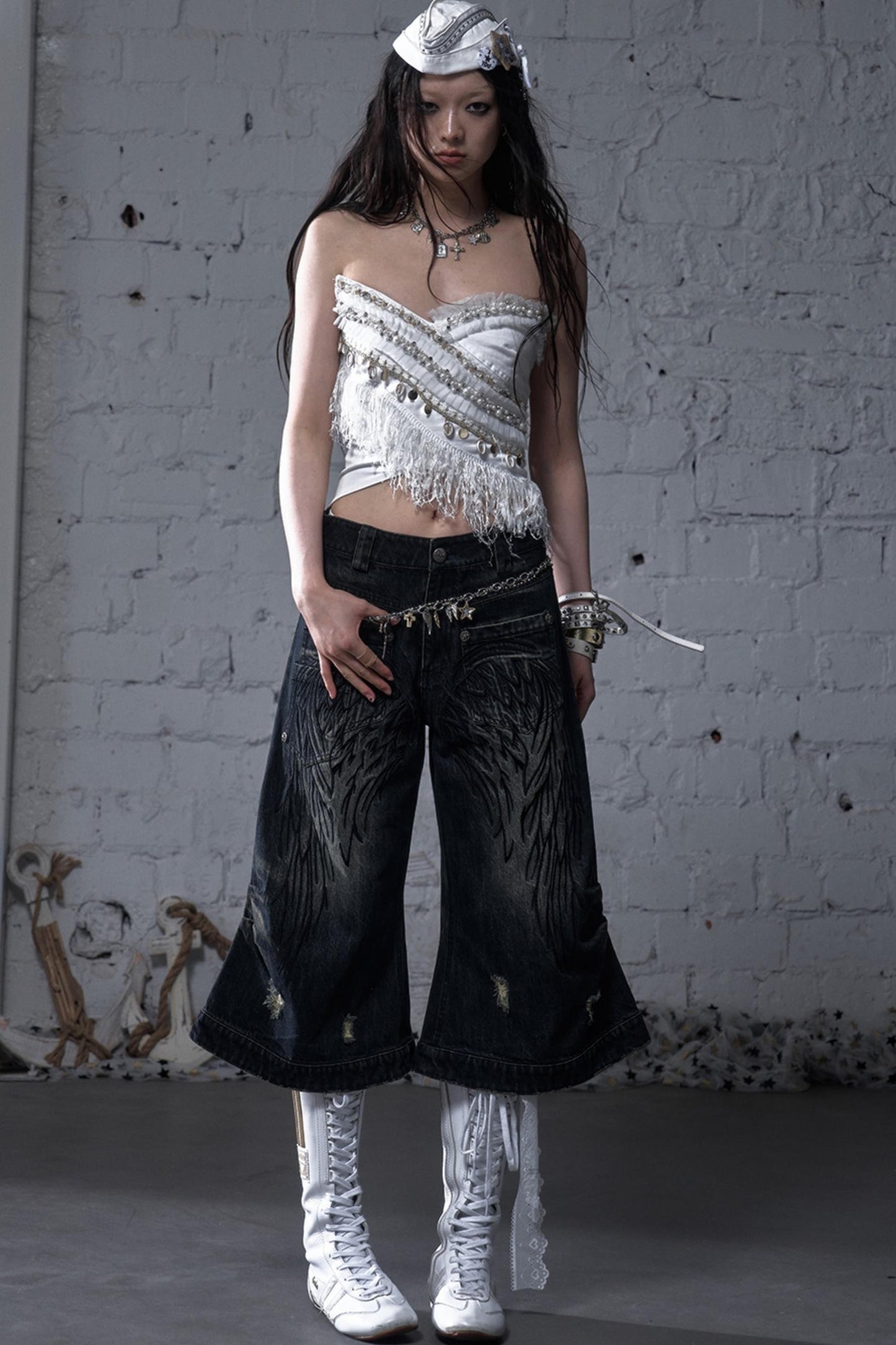 Winged Denim Trousers