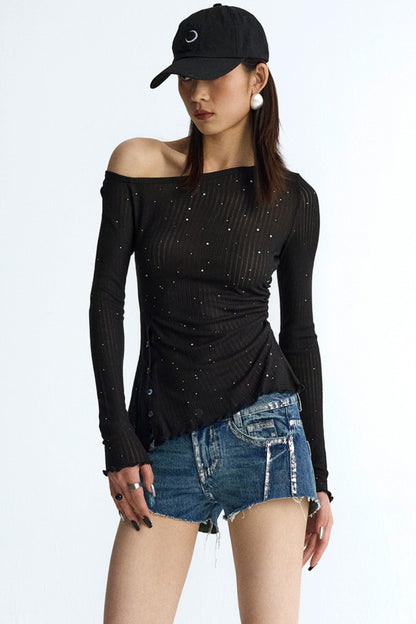 Pleated Rhinestone Tee
