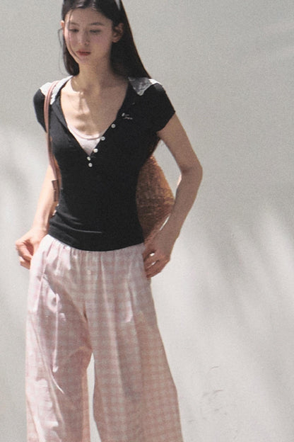 Plaid Linen Suspenders Set-Up