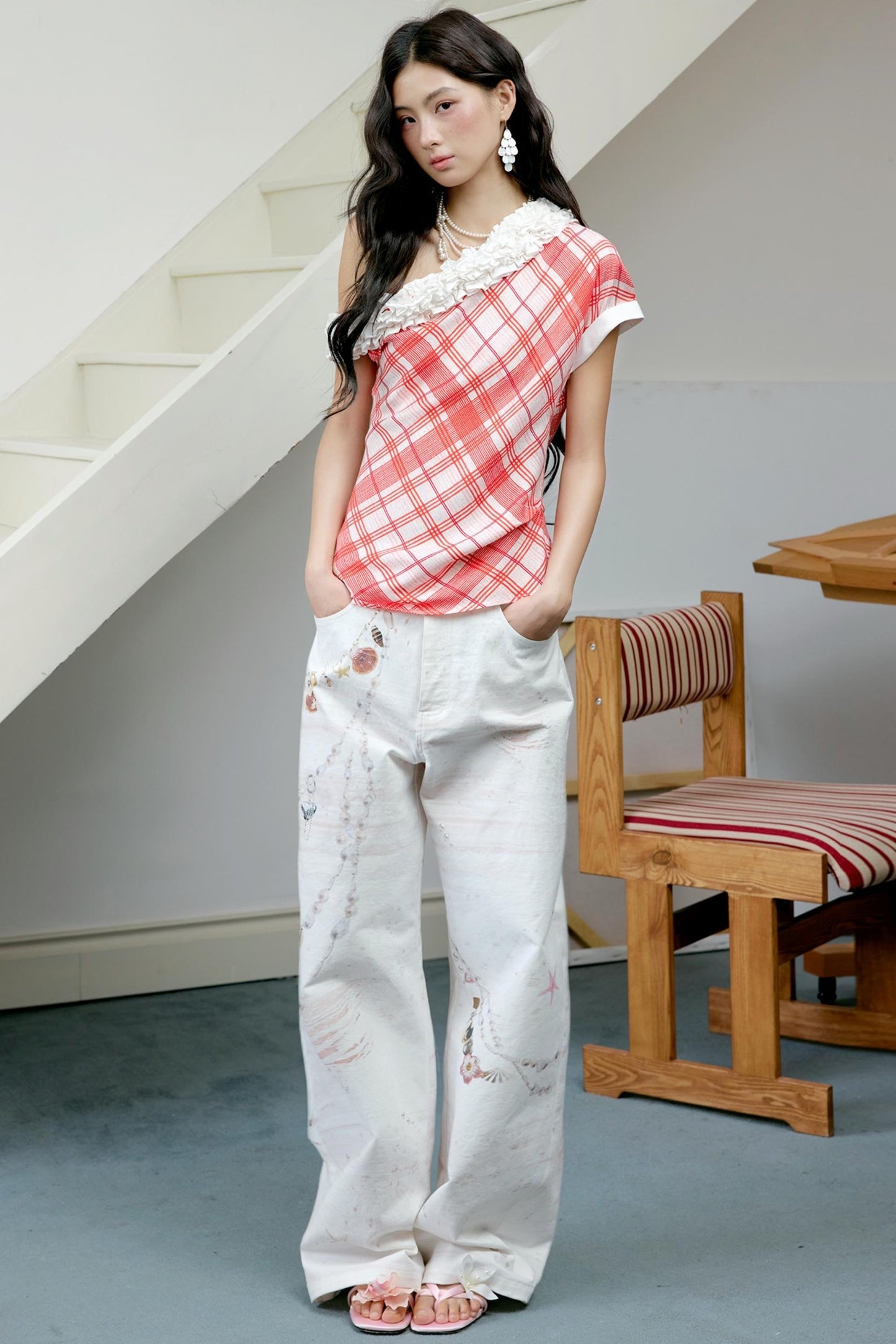 Plaid Lace Raglan Top