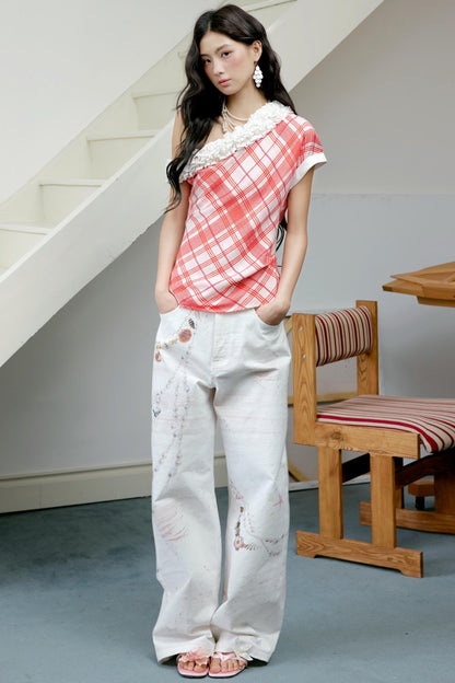 Plaid Lace Raglan Top