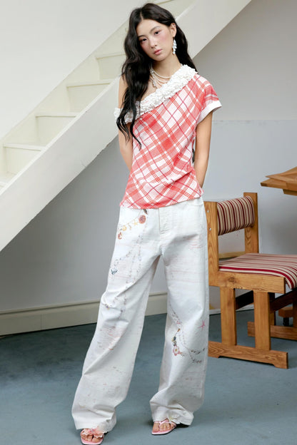 Plaid Lace Raglan Top