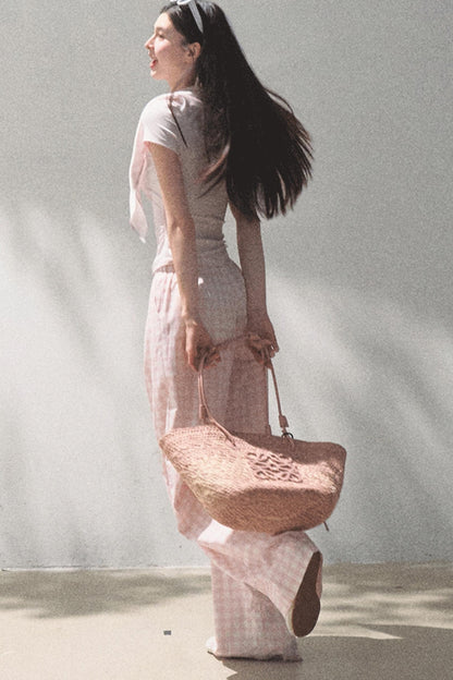 Plaid Linen Suspenders Set-Up