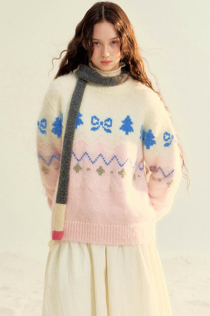 Pink White Knit Sweater