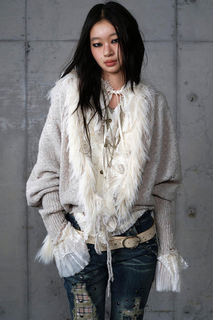 Lazy Vintage Knit Bat Sleeve Hooded Sweater Coat