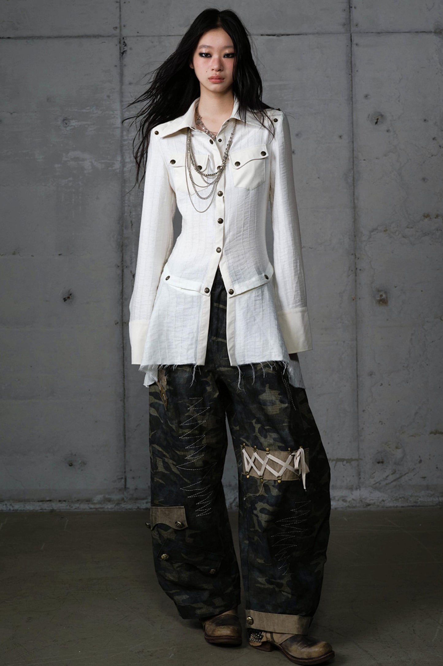 Vintage Punk Patchwork Leather Long Sleeve Shirt