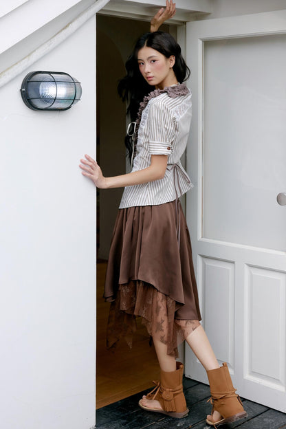 Brown Lace Asymmetrical Skirt