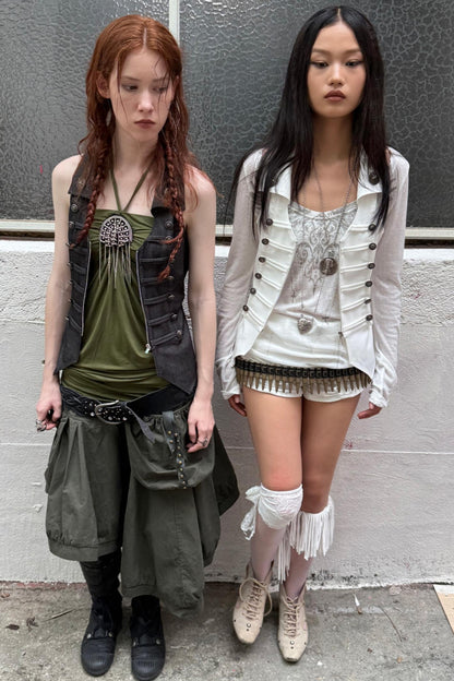 Slim Fit Double-Breasted Zipper Top