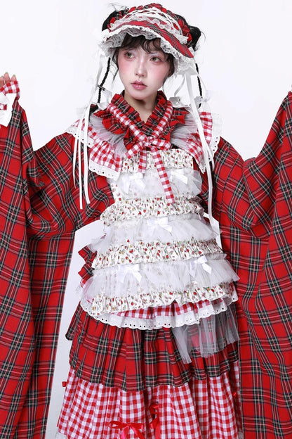 Red Plaid Kimono-Style Yukata Top