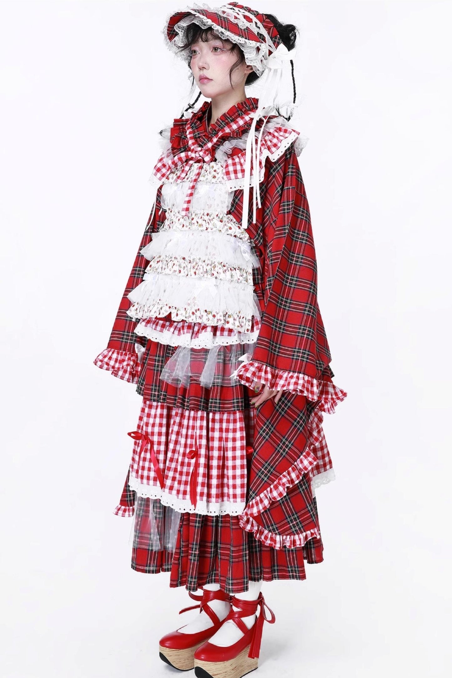 Red Plaid Kimono-Style Yukata Top