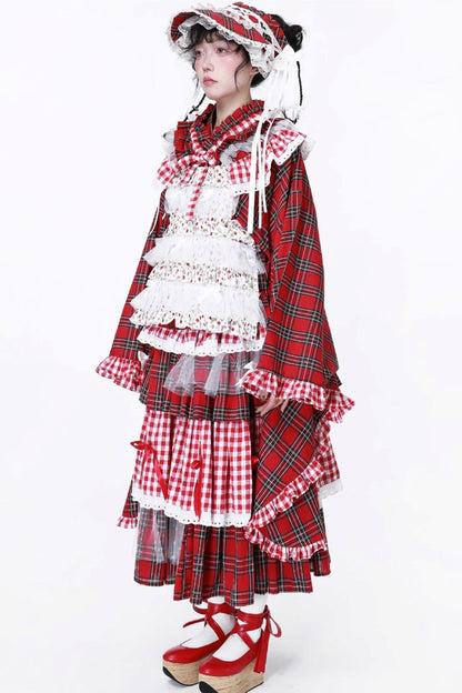 Red Plaid Kimono-Style Yukata Top