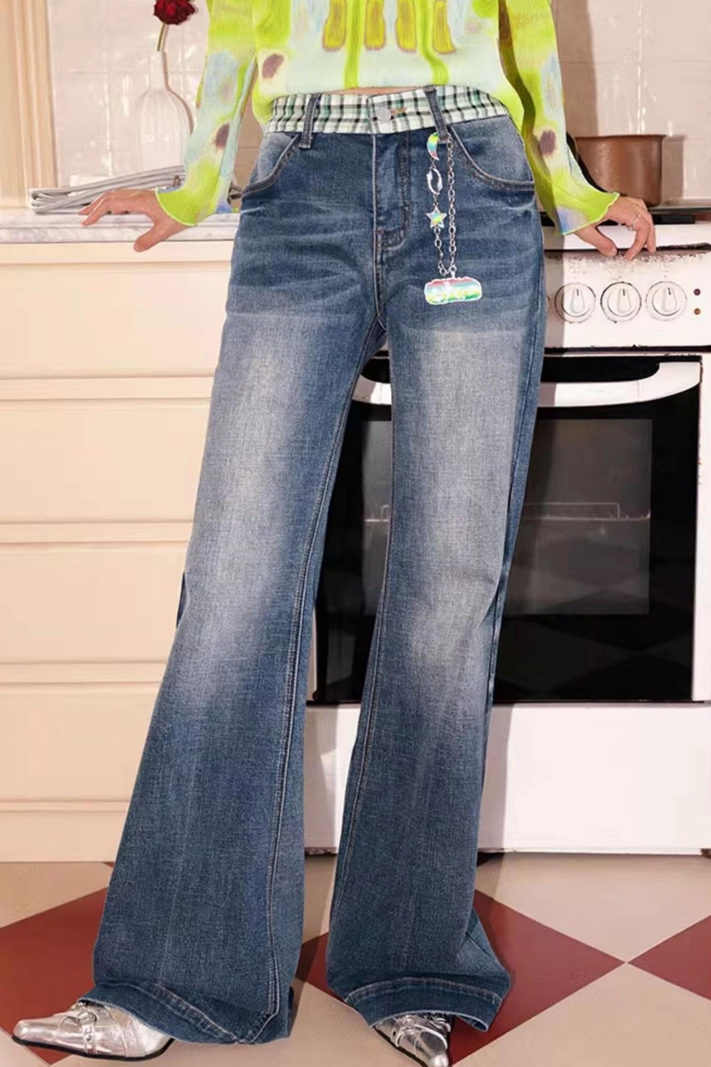 Plaid Denim Trousers