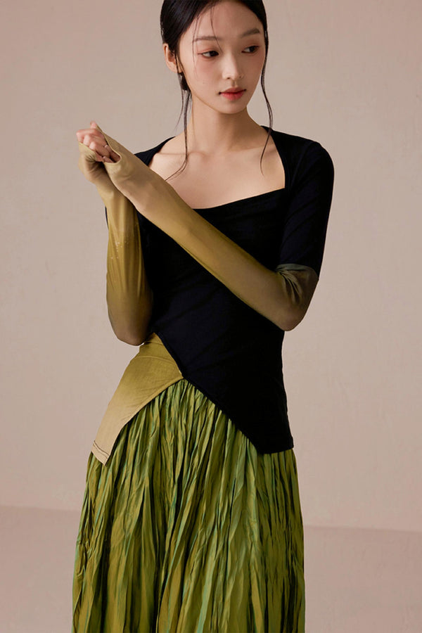 Color-Block Gradient Long Sleeve Tee