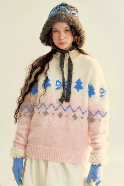 Pink White Knit Sweater