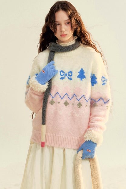 Pink White Knit Sweater