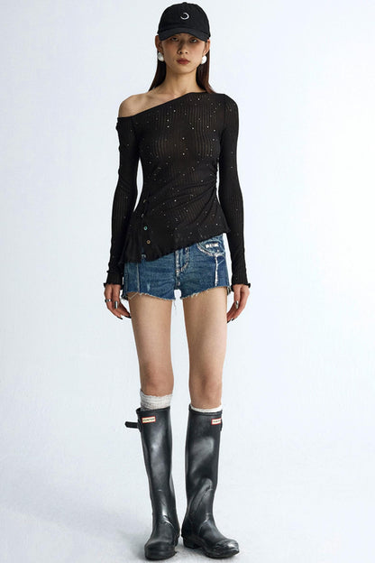 Pleated Rhinestone Tee