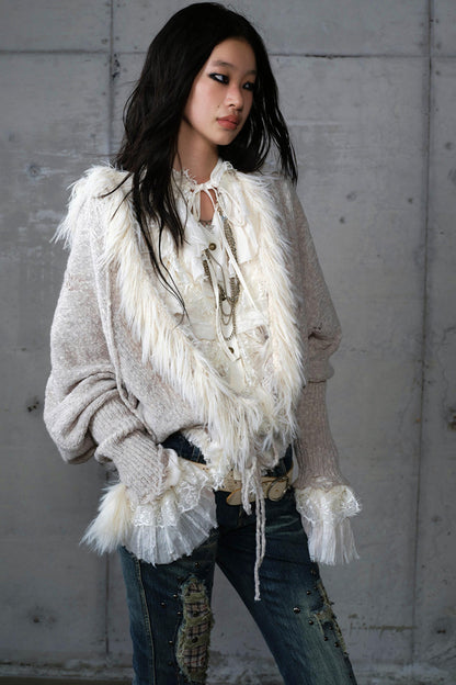 Lazy Vintage Knit Bat Sleeve Hooded Sweater Coat