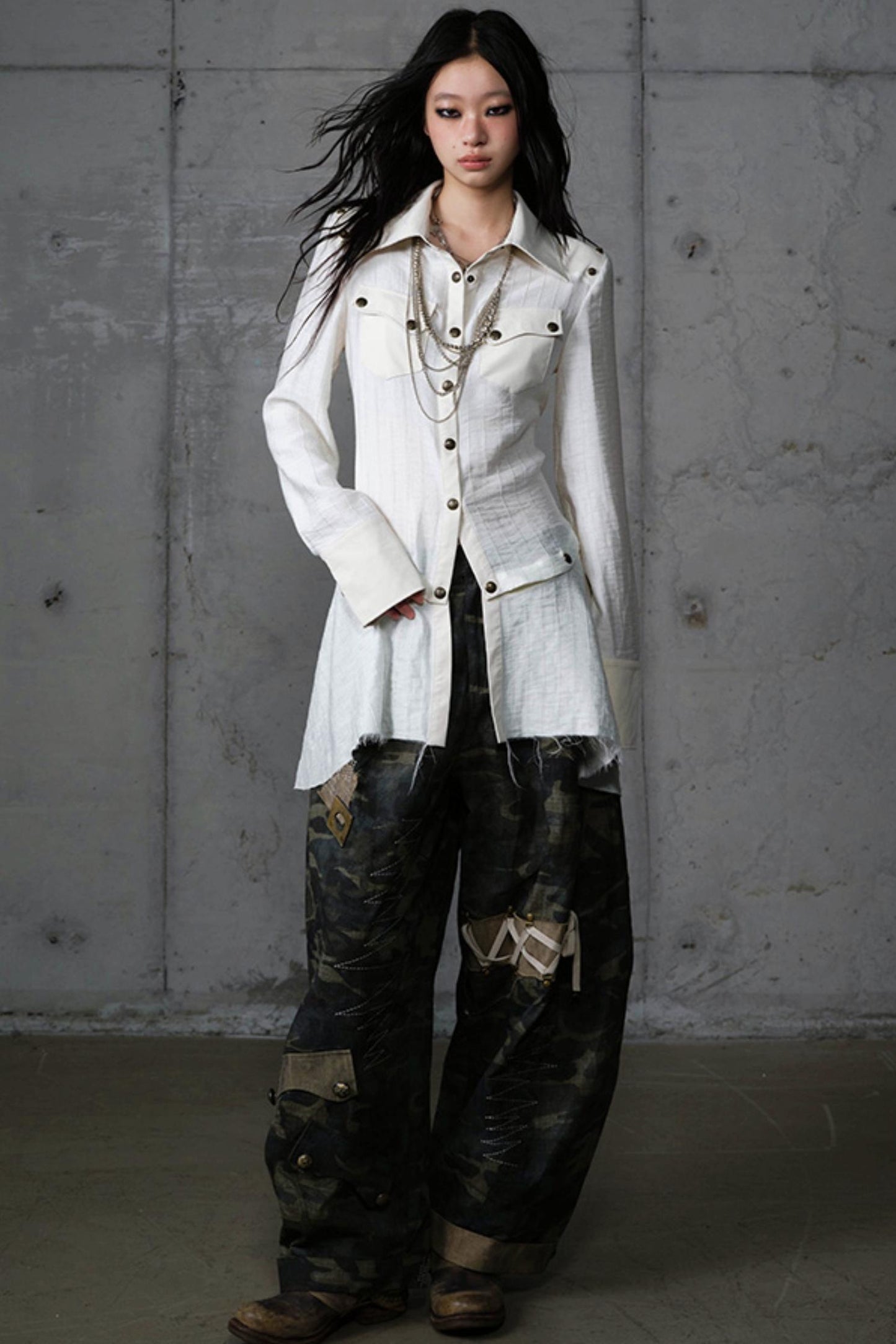 Vintage Punk Patchwork Leather Long Sleeve Shirt