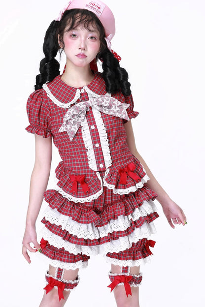 Red Gingham Showa Style Shirt