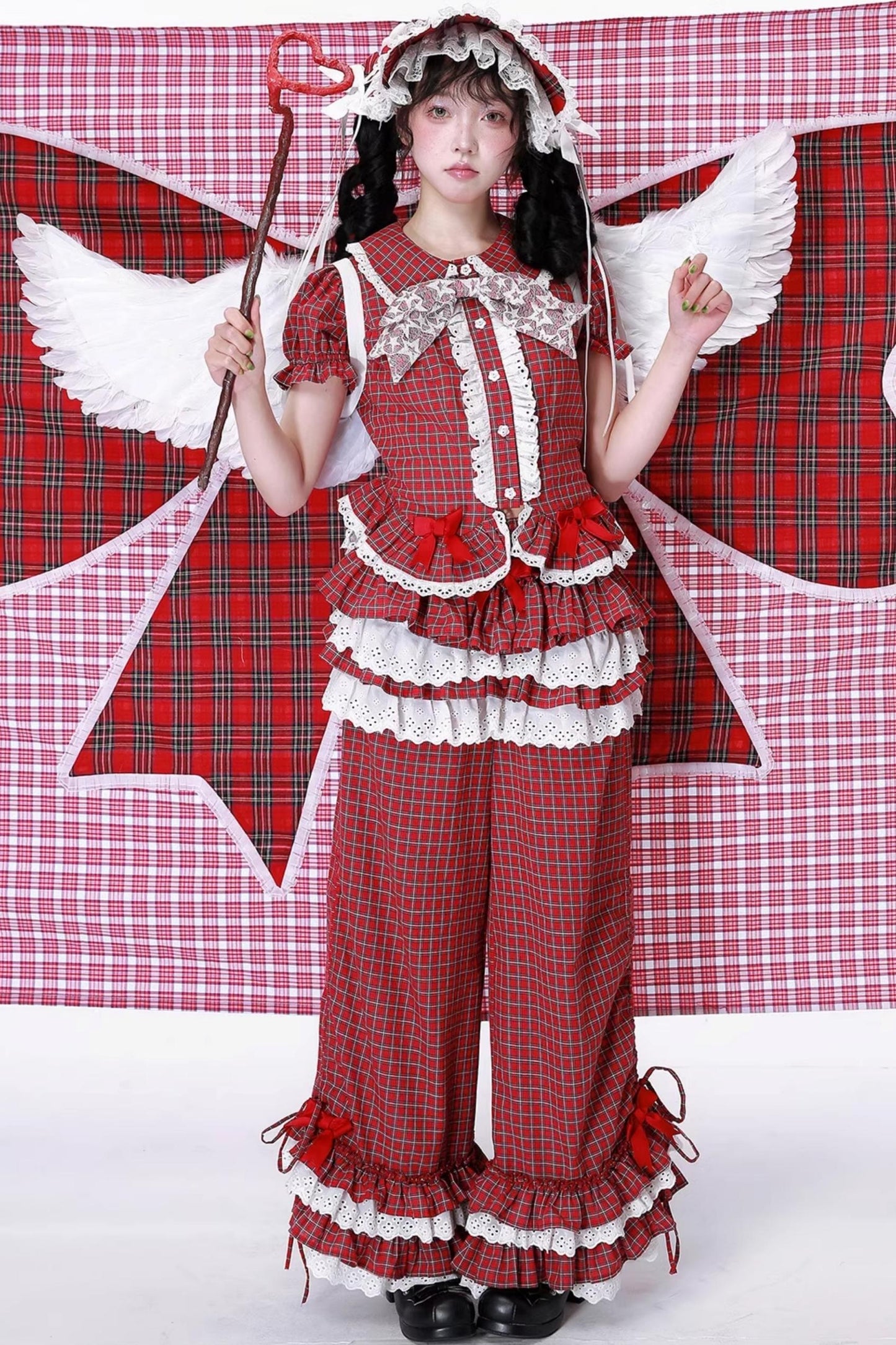 Red Gingham Showa Style Shirt