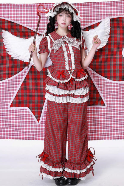 Red Gingham Showa Style Shirt