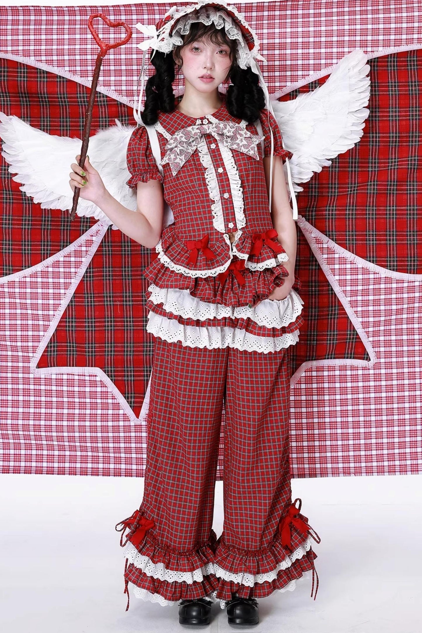 Red Gingham Showa Style Shirt