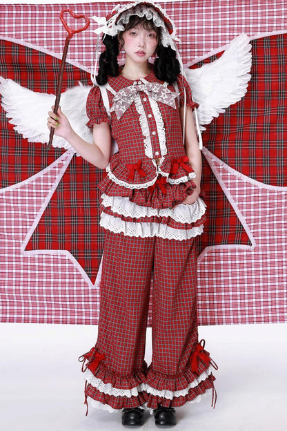 Red Gingham Showa Style Shirt