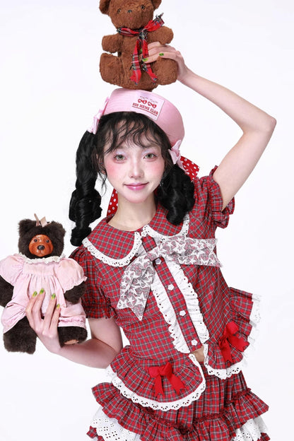 Red Gingham Showa Style Shirt