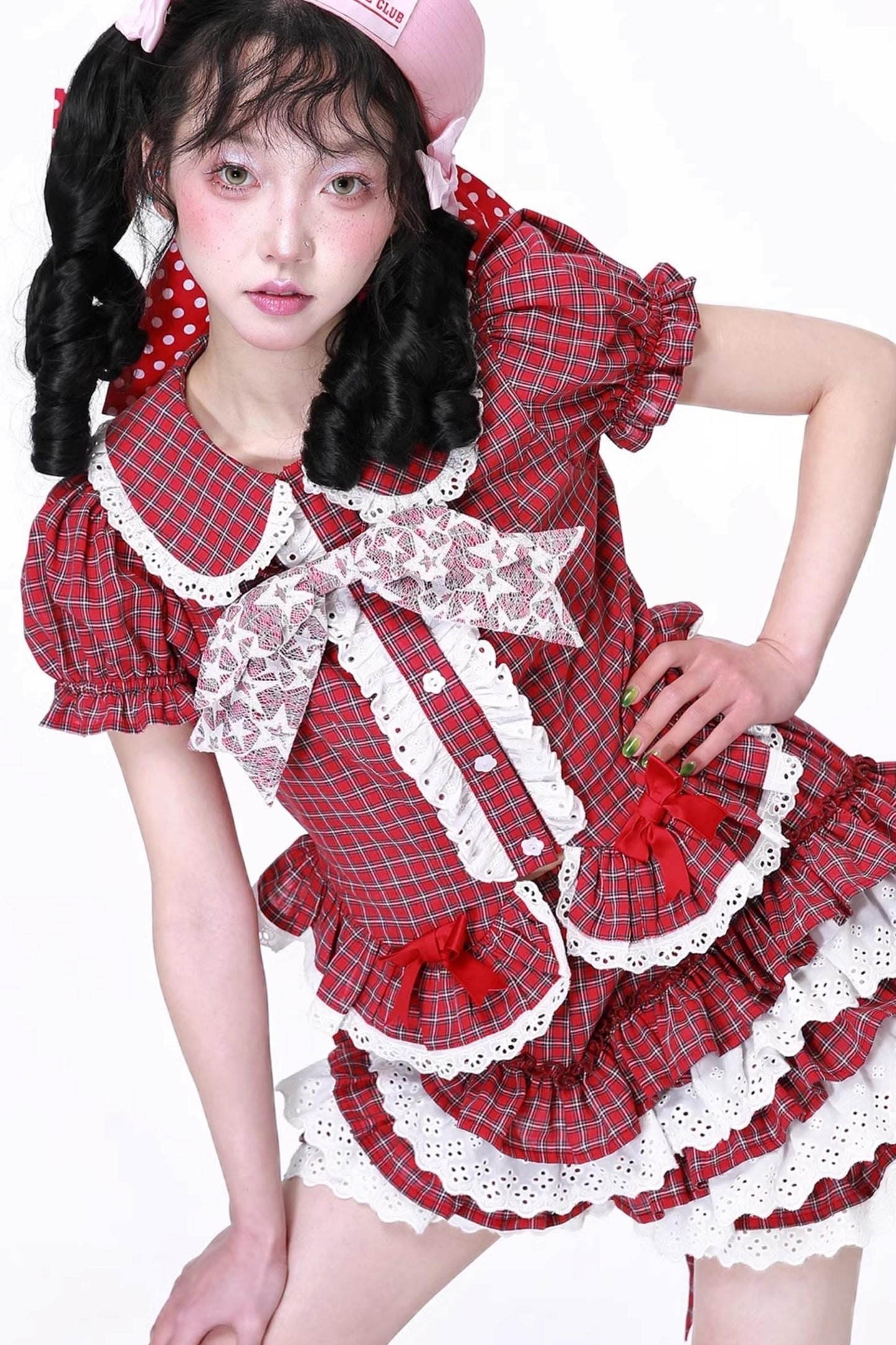 Red Gingham Showa Style Shirt