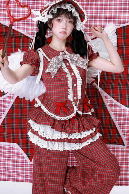 Red Gingham Showa Style Shirt