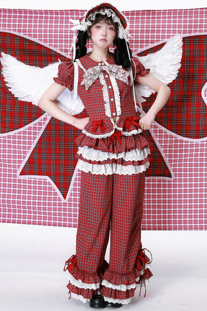 Red Gingham Showa Style Shirt