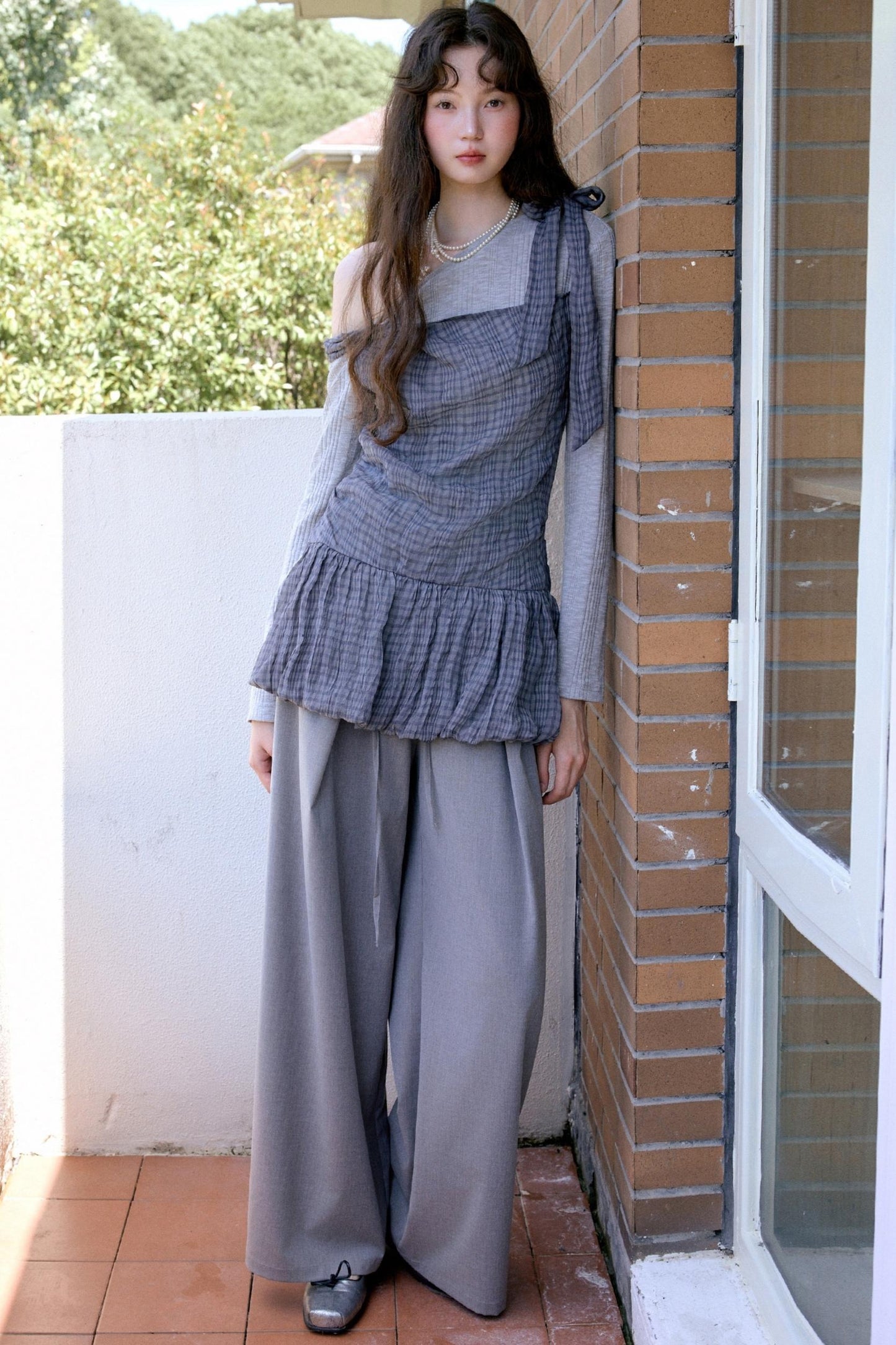 Gray Loose-Fitting Wide-Leg Pants