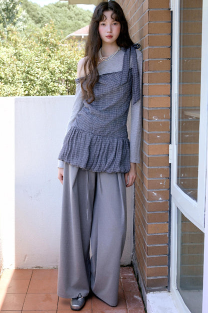 Gray Loose-Fitting Wide-Leg Pants