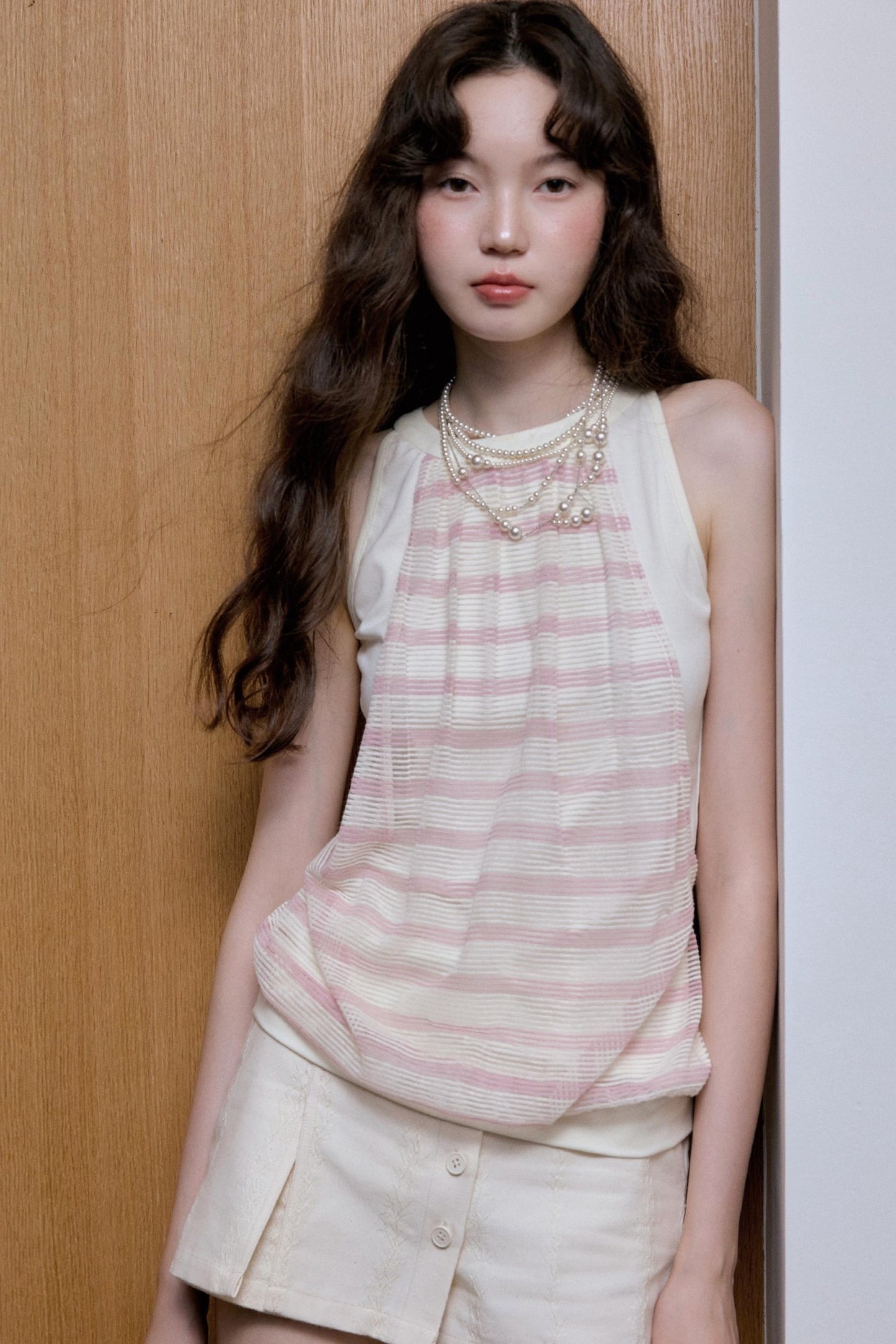 Gray-Pink Striped Camisole Top