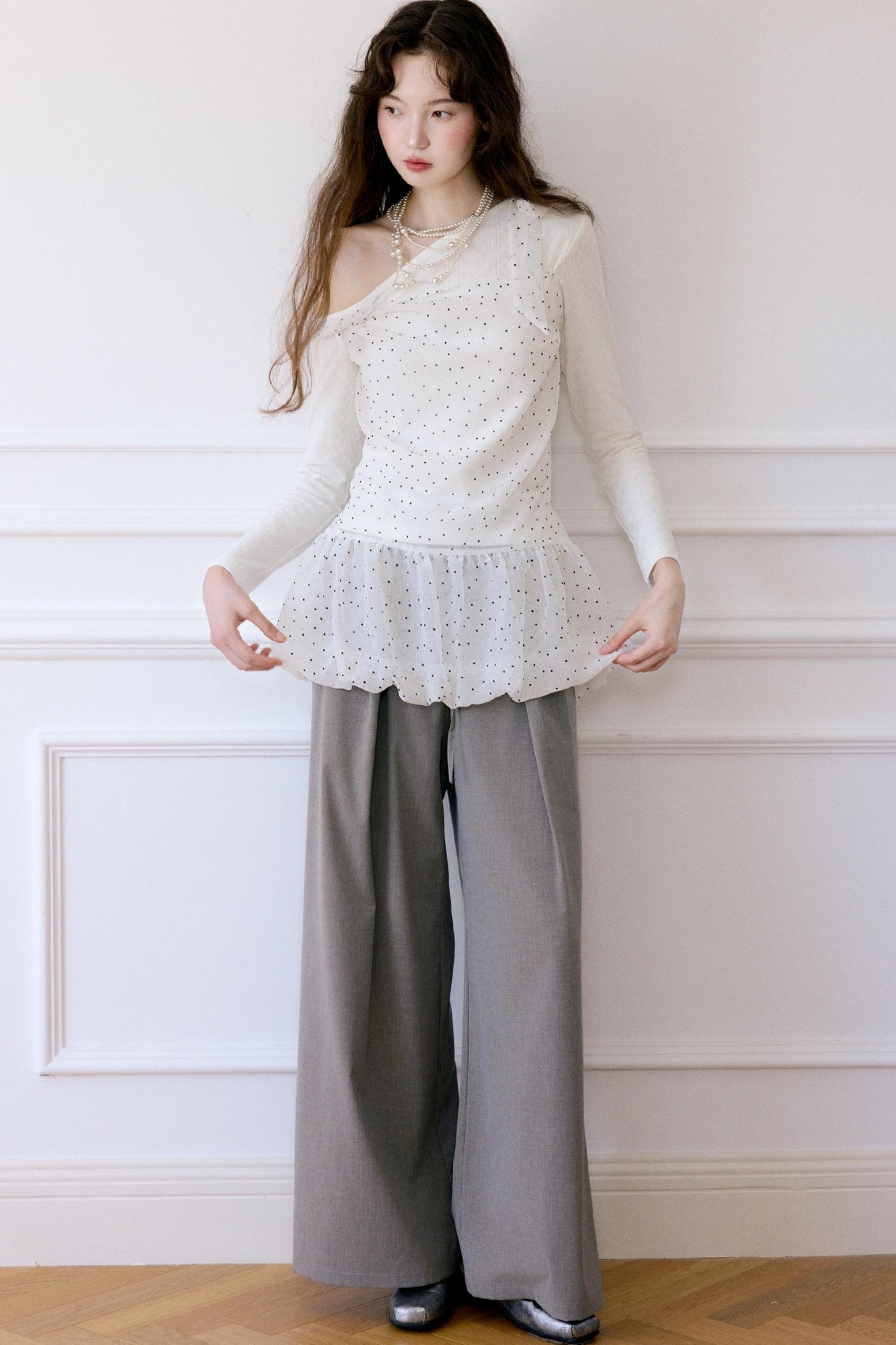 Gray Loose-Fitting Wide-Leg Pants