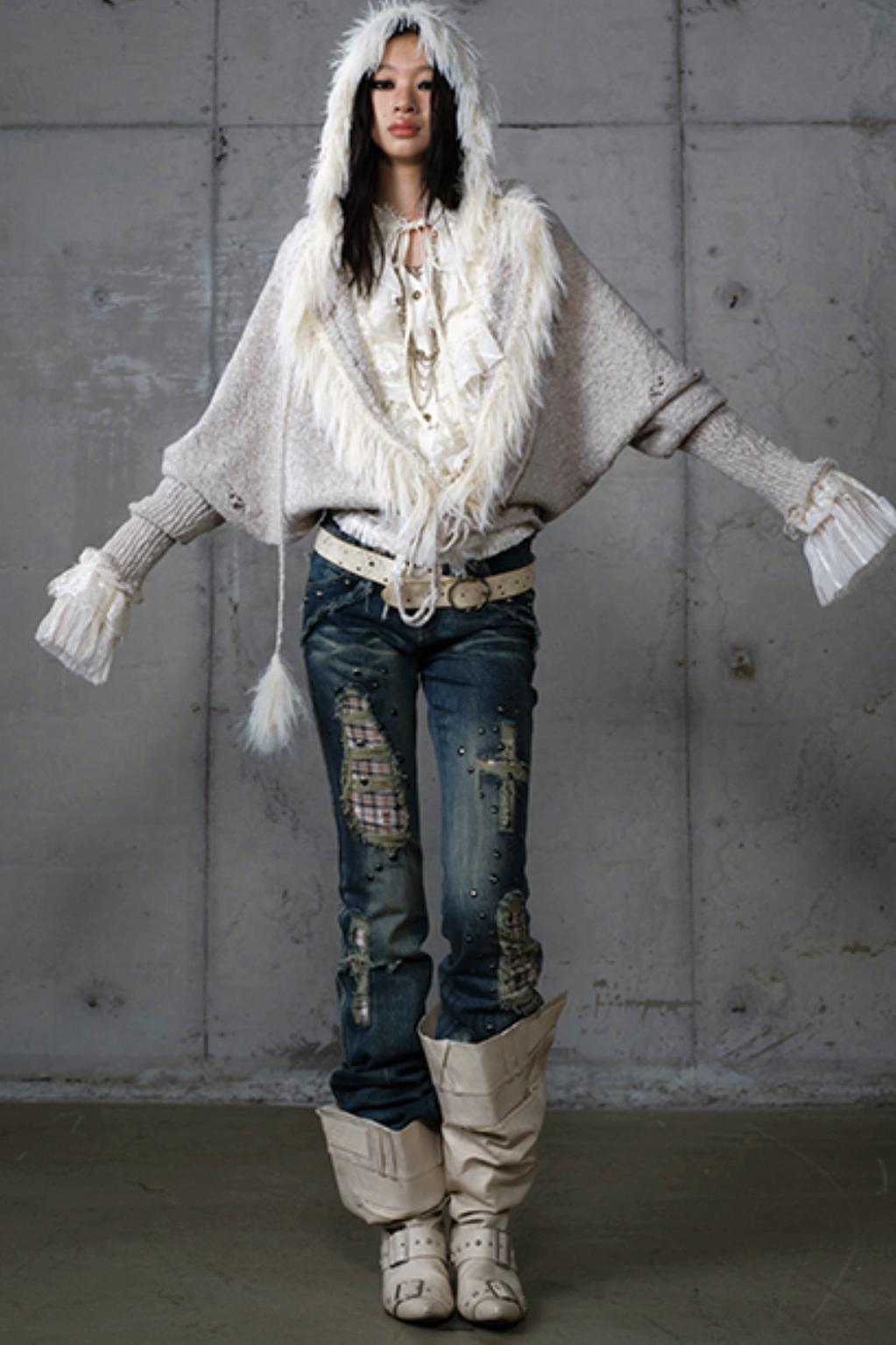 Lazy Vintage Knit Bat Sleeve Hooded Sweater Coat