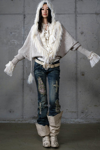 Lazy Vintage Knit Bat Sleeve Hooded Sweater Coat