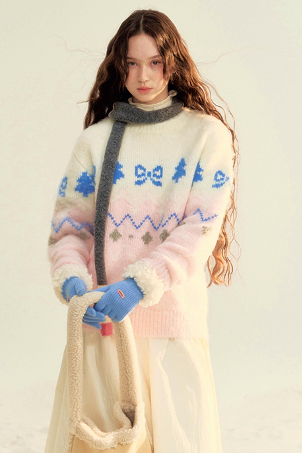 Pink White Knit Sweater