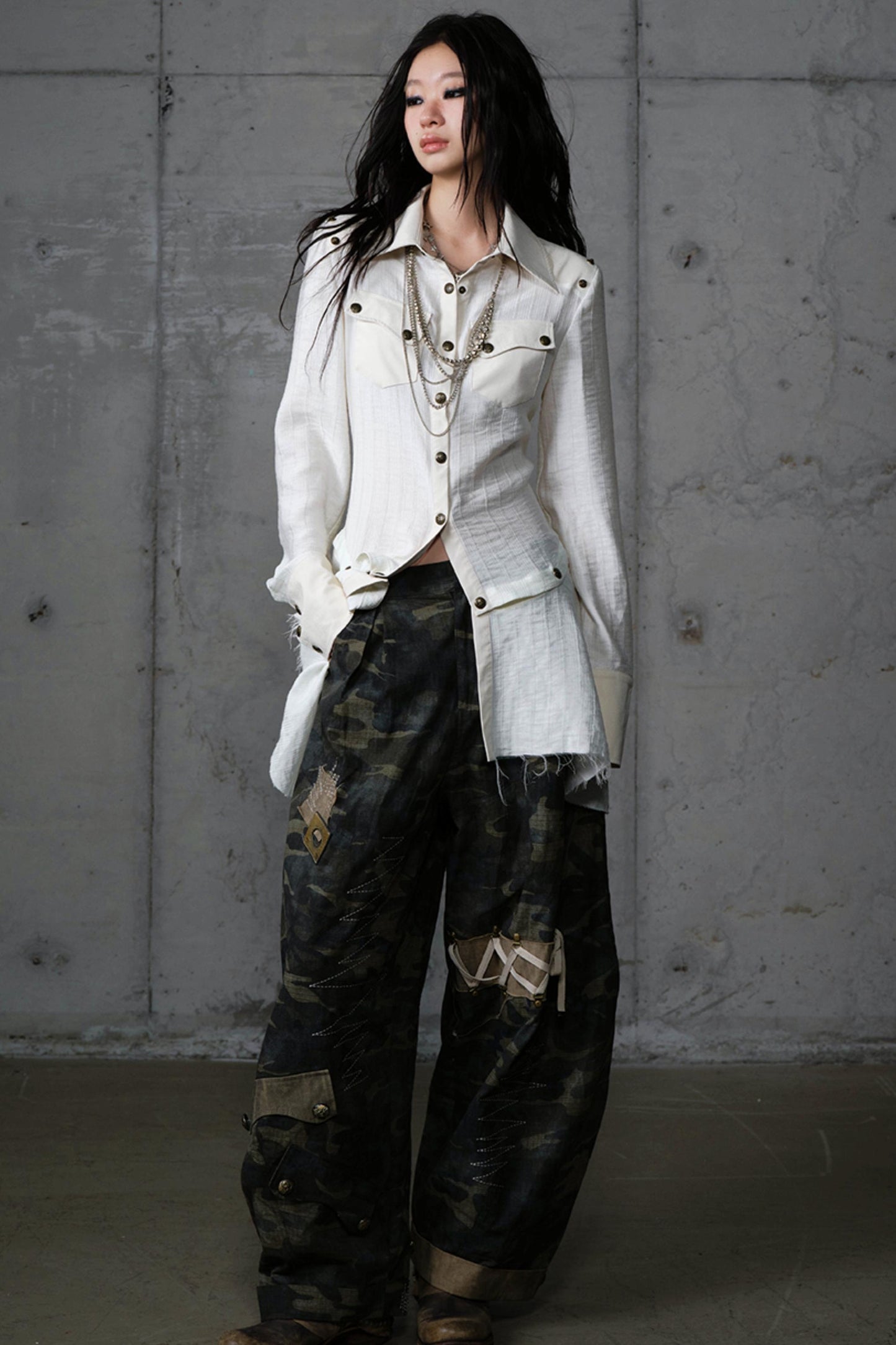 Vintage Punk Patchwork Leather Long Sleeve Shirt