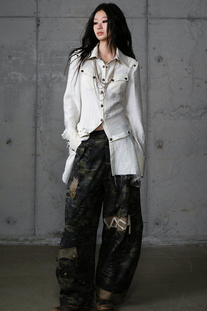 Vintage Punk Patchwork Leather Long Sleeve Shirt